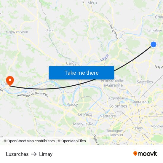 Luzarches to Limay map