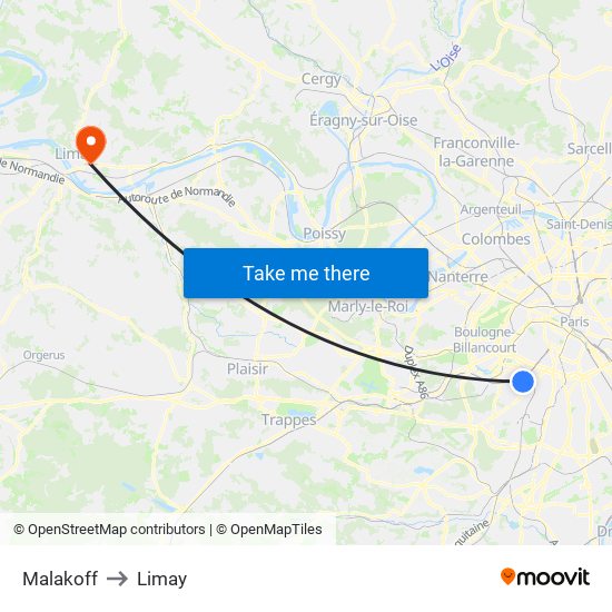 Malakoff to Limay map