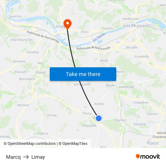 Marcq to Limay map