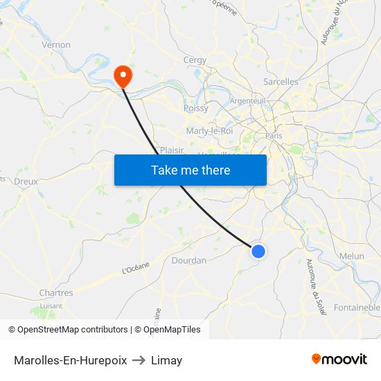 Marolles-En-Hurepoix to Limay map