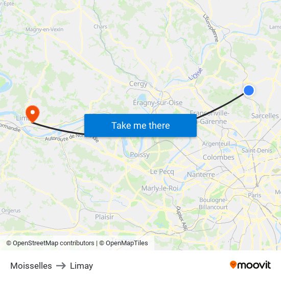 Moisselles to Limay map