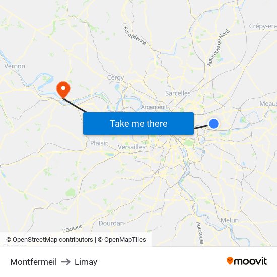 Montfermeil to Limay map
