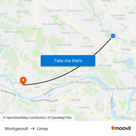 Montgeroult to Limay map