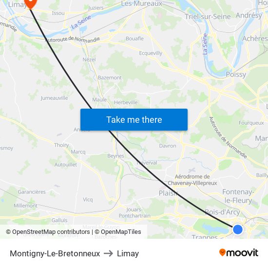Montigny-Le-Bretonneux to Limay map