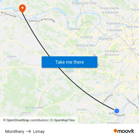 Montlhery to Limay map