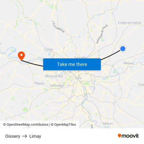 Oissery to Limay map