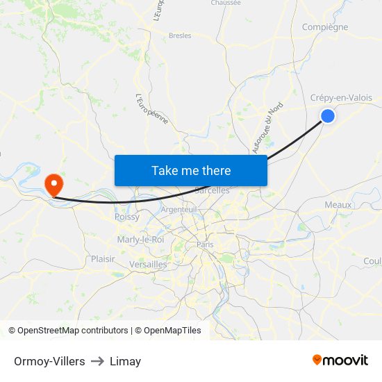 Ormoy-Villers to Limay map