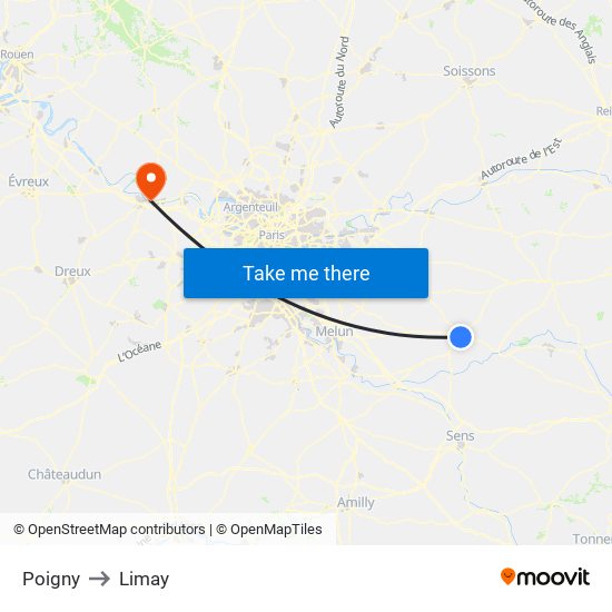 Poigny to Limay map