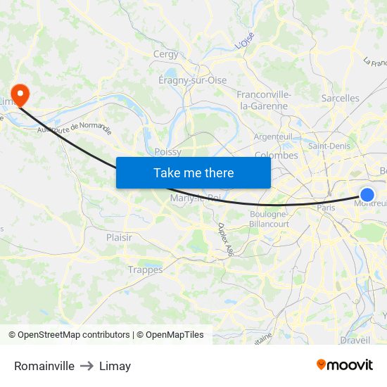 Romainville to Limay map