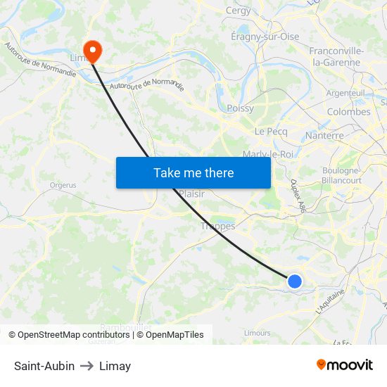 Saint-Aubin to Limay map