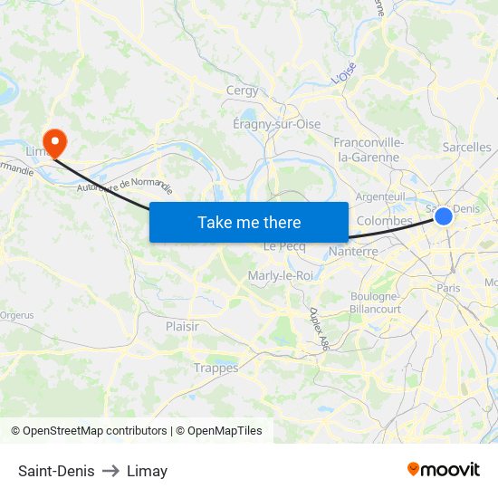 Saint-Denis to Limay map