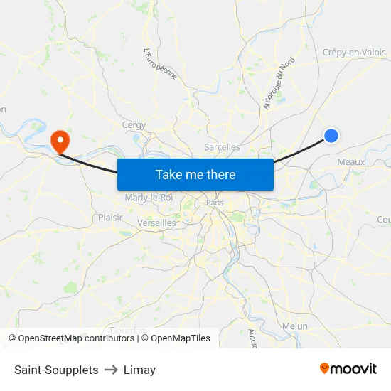 Saint-Soupplets to Limay map