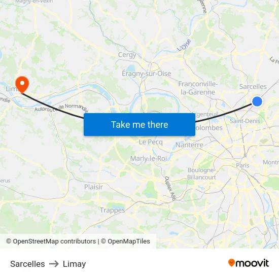 Sarcelles to Limay map
