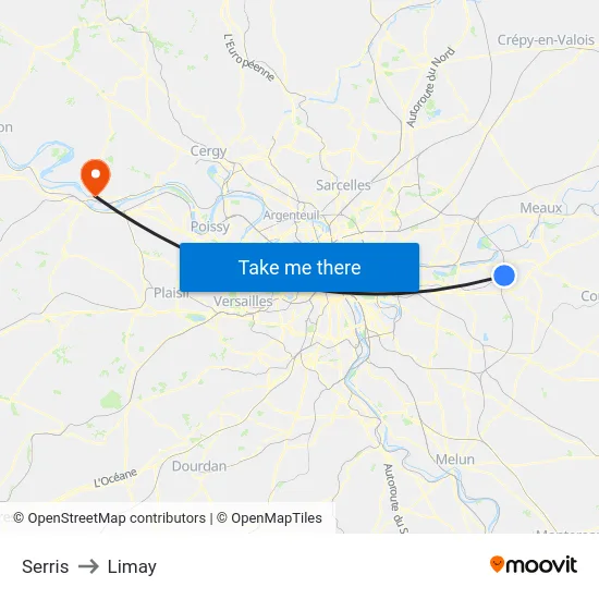 Serris to Limay map