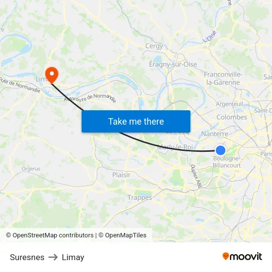 Suresnes to Limay map