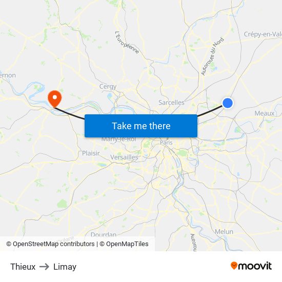 Thieux to Limay map