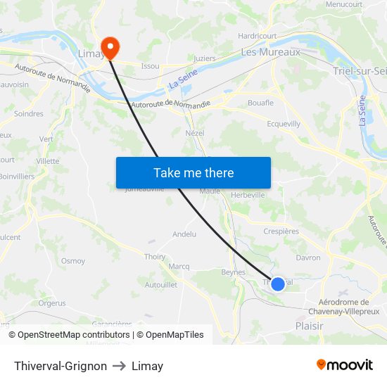 Thiverval-Grignon to Limay map