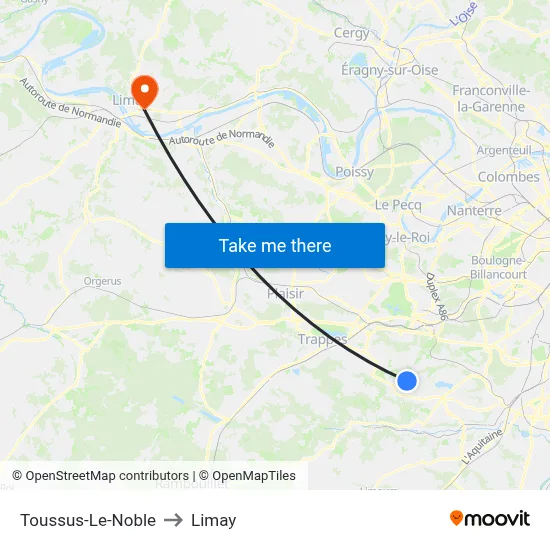 Toussus-Le-Noble to Limay map