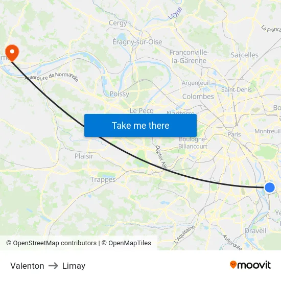 Valenton to Limay map