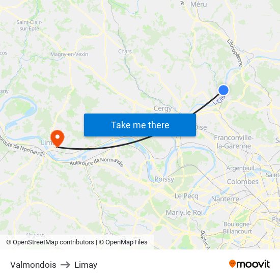 Valmondois to Limay map