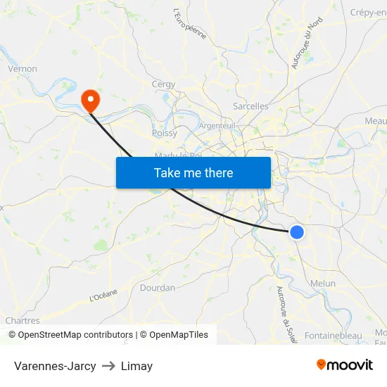 Varennes-Jarcy to Limay map