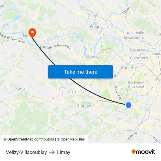 Velizy-Villacoublay to Limay map