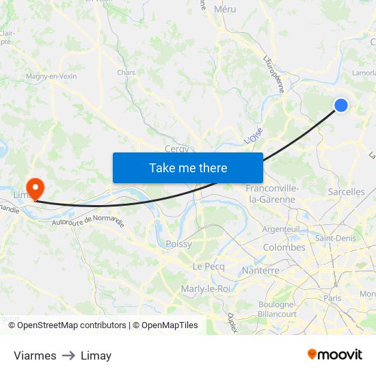 Viarmes to Limay map