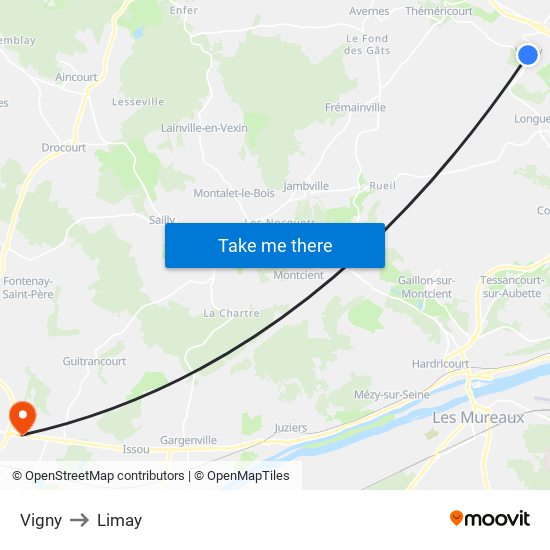 Vigny to Limay map