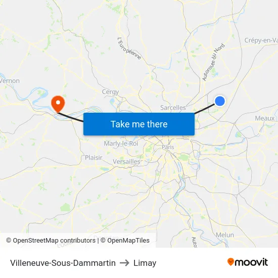 Villeneuve-Sous-Dammartin to Limay map