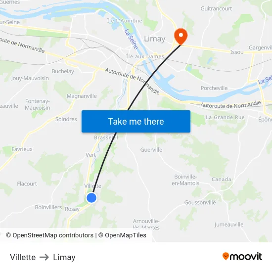 Villette to Limay map