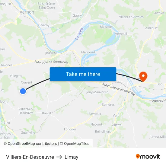 Villiers-En-Desoeuvre to Limay map