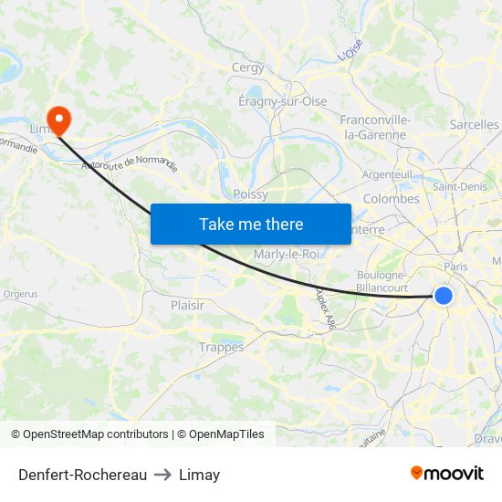 Denfert-Rochereau to Limay map