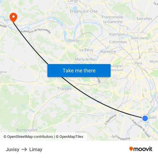 Juvisy to Limay map