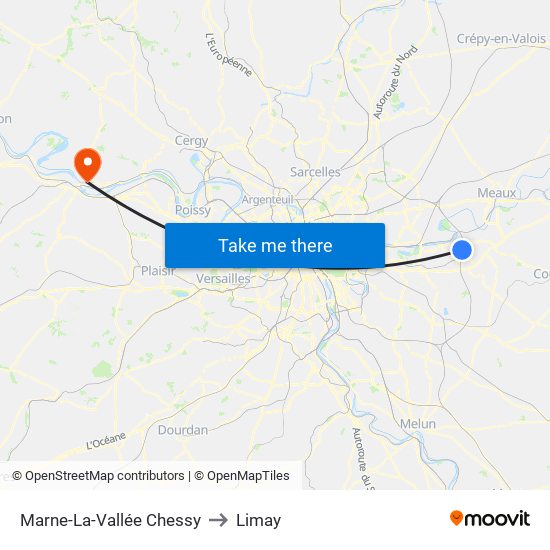 Marne-La-Vallée Chessy to Limay map