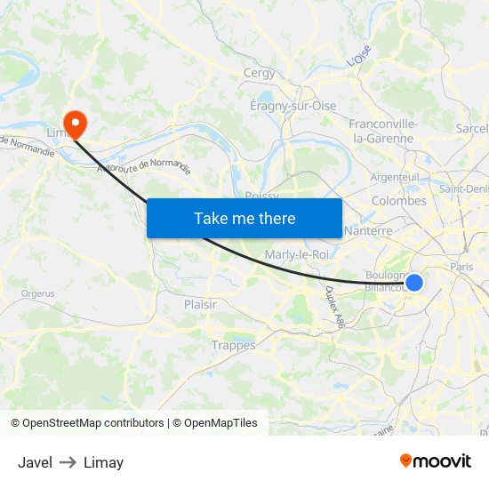 Javel to Limay map