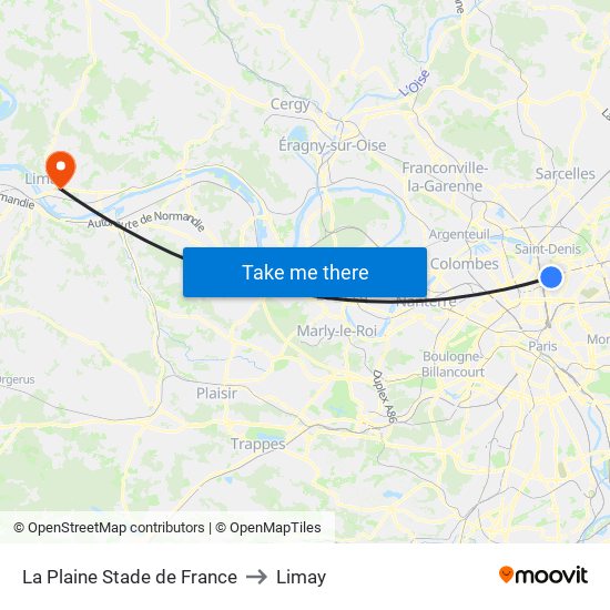 La Plaine Stade de France to Limay map