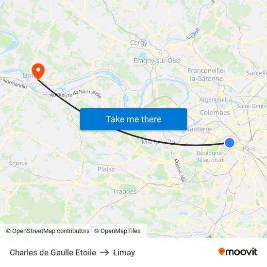 Charles de Gaulle Etoile to Limay map