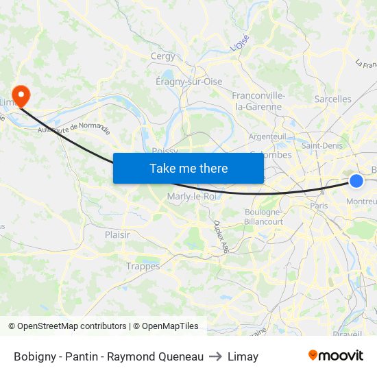 Bobigny - Pantin - Raymond Queneau to Limay map