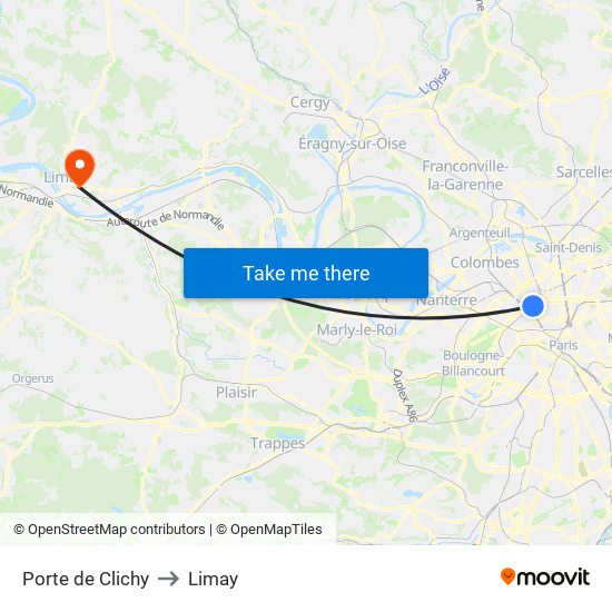 Porte de Clichy to Limay map