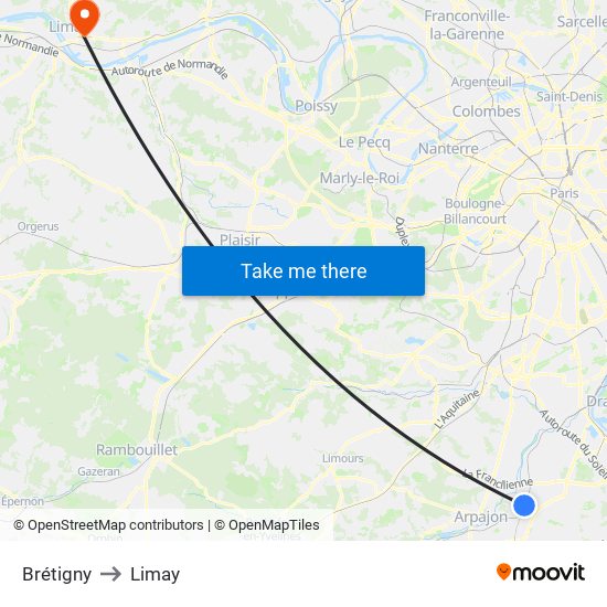 Brétigny to Limay map