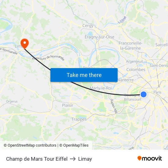 Champ de Mars Tour Eiffel to Limay map