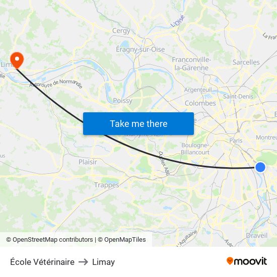 École Vétérinaire to Limay map
