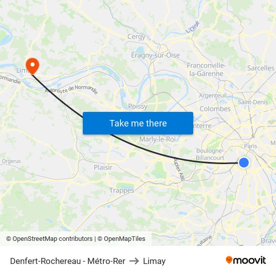 Denfert-Rochereau - Métro-Rer to Limay map