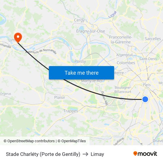 Stade Charléty (Porte de Gentilly) to Limay map