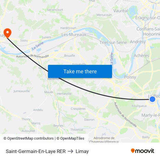 Saint-Germain-En-Laye RER to Limay map