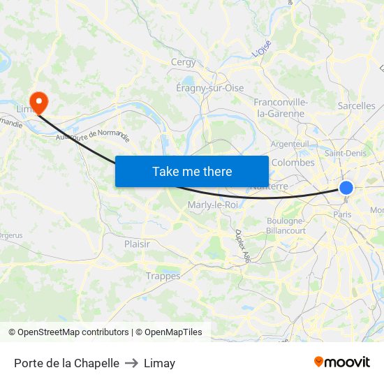 Porte de la Chapelle to Limay map
