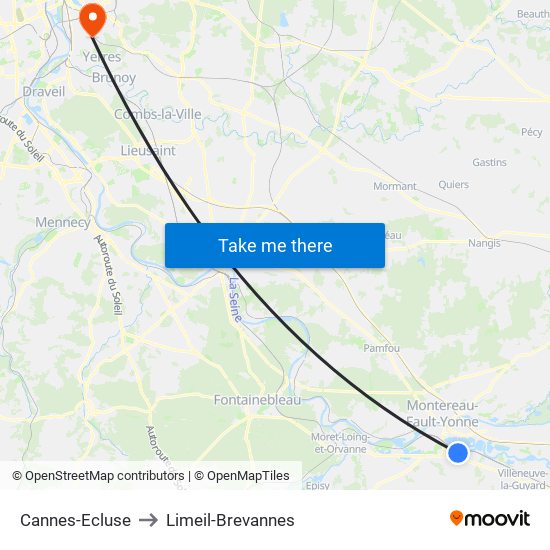 Cannes-Ecluse to Limeil-Brevannes map