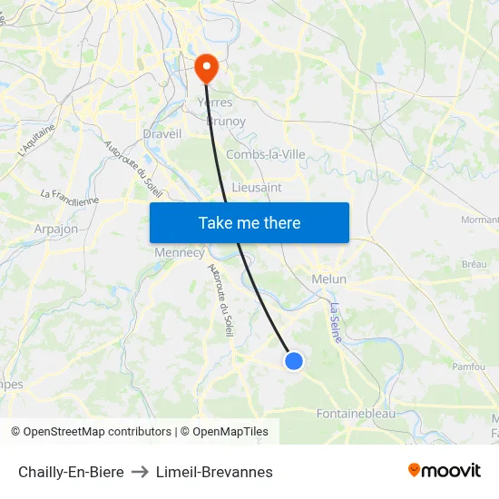 Chailly-En-Biere to Limeil-Brevannes map