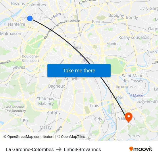 La Garenne-Colombes to Limeil-Brevannes map
