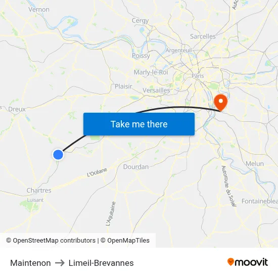 Maintenon to Limeil-Brevannes map